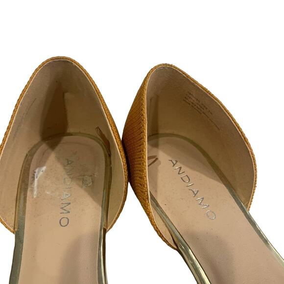 Andiamo pointed toe flats mustard colored with rhinestones Sz 8 - Picture 3 of 5